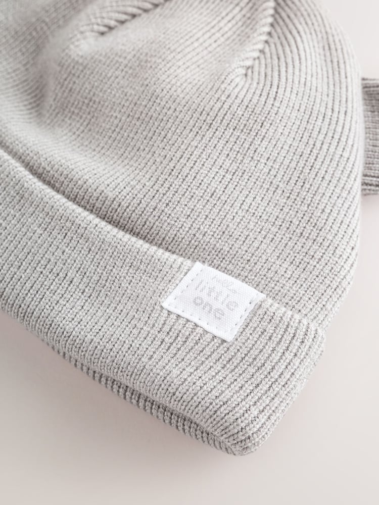 Grey / Cream Rib Baby Beanie Hats 2 Pack - Image 7 of 7