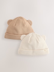 Neutral / Tan Rib Baby Beanie Hats 2 Pack - Image 1 of 7