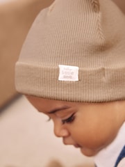 Neutral / Tan Rib Baby Beanie Hats 2 Pack - Image 3 of 7
