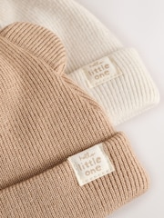Neutral / Tan Rib Baby Beanie Hats 2 Pack - Image 6 of 7