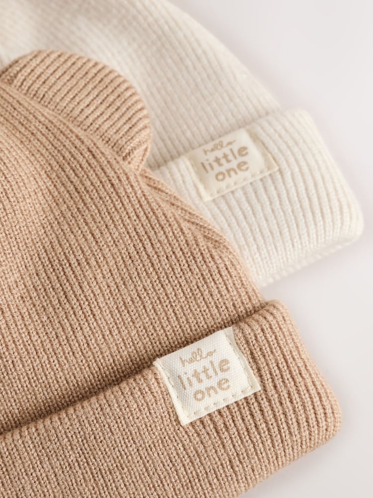 Neutral / Tan Rib Baby Beanie Hats 2 Pack - Image 7 of 7 Neutral / Tan Rib Baby Beanie Hats 2 Pack - Image 7 of 7