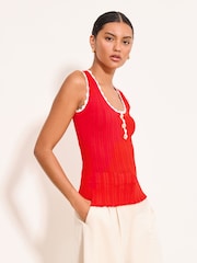 Lipsy Red Tipped Scallop Detail Knitted Vest - Image 1 of 5