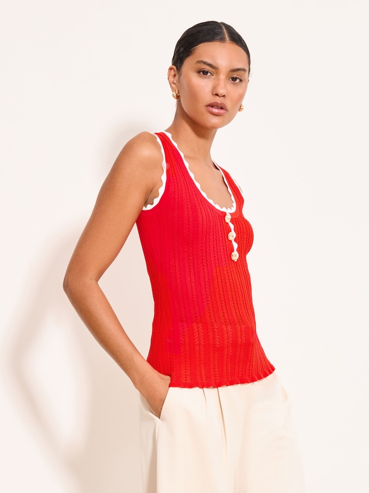 Lipsy Red Tipped Scallop Detail Knitted Vest - Image 1 of 5