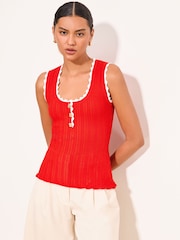 Lipsy Red Tipped Scallop Detail Knitted Vest - Image 2 of 5