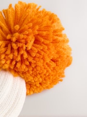 White Embroidered Knitted Pumpkin Pom Baby Hat - Image 5 of 6