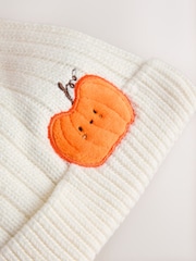 White Embroidered Knitted Pumpkin Pom Baby Hat - Image 6 of 6