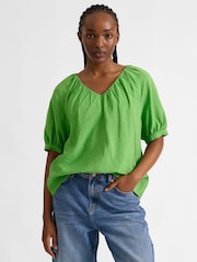Albaray Green Air Flow V-Neck Gathered Top - Imaginea 1 din 4