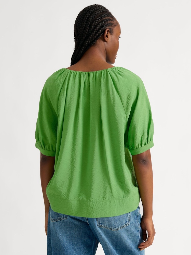 Albaray Green Air Flow V-Neck Gathered Top - Imaginea 2 din 4