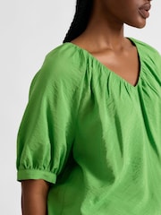 Albaray Green Air Flow V-Neck Gathered Top - Imaginea 3 din 4