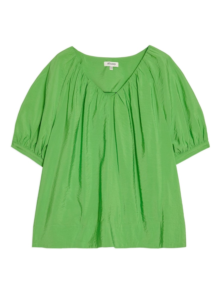 Albaray Green Air Flow V-Neck Gathered Top - Imaginea 4 din 4