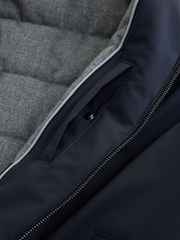 Navy Showerproof Hooded Coat With Brushed Lining - Image 11 of 12