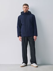 Navy Showerproof Hooded Coat With Brushed Lining - Image 2 of 12