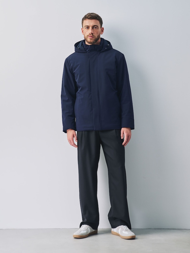 Navy Showerproof Hooded Coat With Brushed Lining - Image 2 of 12