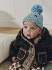 Blue Embroidered Knitted Baby Hat With Pom - Image 2 of 6