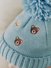 Blue Embroidered Knitted Baby Hat With Pom - Image 3 of 6