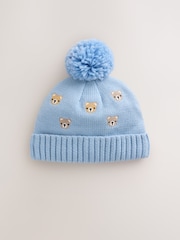 Blue Embroidered Knitted Baby Hat With Pom - Image 4 of 6