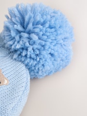 Blue Embroidered Knitted Baby Hat With Pom - Image 5 of 6