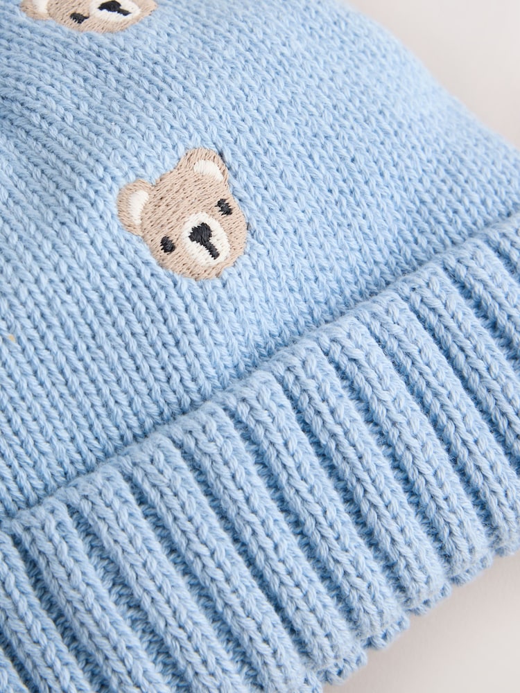 Blue Embroidered Knitted Baby Hat With Pom - Image 6 of 6
