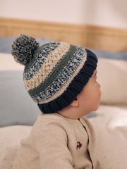Mineral Stripe Knitted Baby Hat With Pom - Image 1 of 6