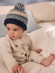 Mineral Stripe Knitted Baby Hat With Pom - Image 2 of 6