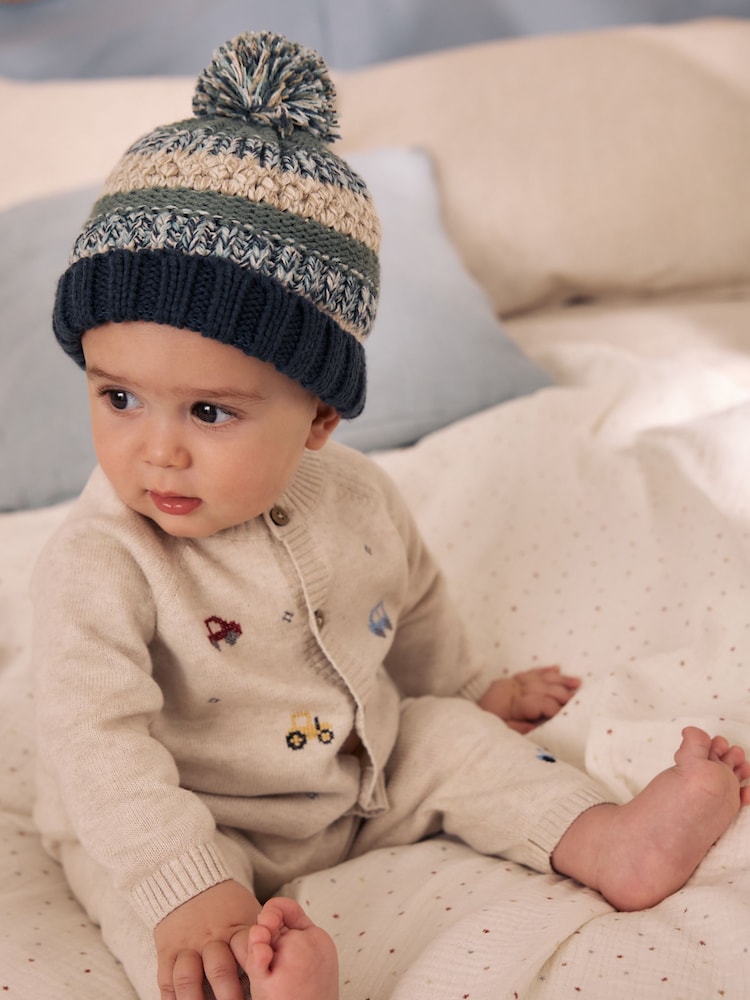 Mineral Stripe Knitted Baby Hat With Pom - Image 2 of 6