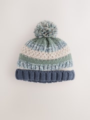 Mineral Stripe Knitted Baby Hat With Pom - Image 3 of 6
