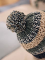 Mineral Stripe Knitted Baby Hat With Pom - Image 6 of 6