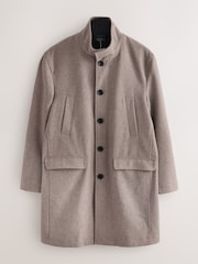 Oatmeal Wool Blend Mock Gilet Herringbone Padded Coat - Image 1 of 6