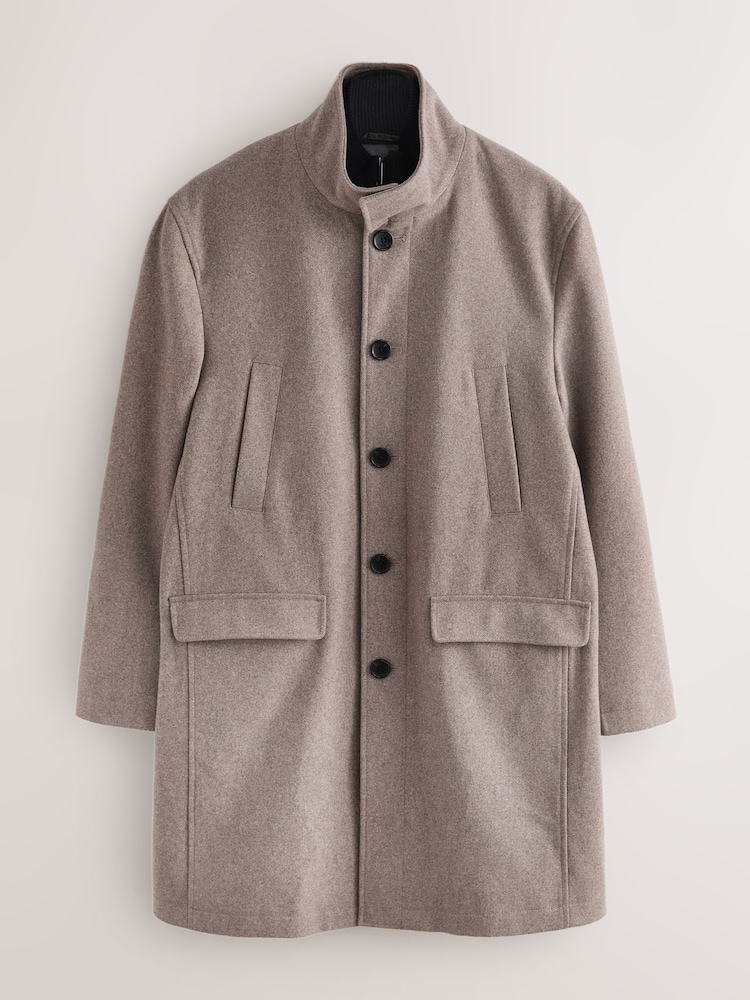 Oatmeal Wool Blend Mock Gilet Herringbone Padded Coat - Image 1 of 6
