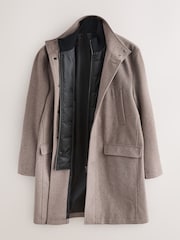 Oatmeal Wool Blend Mock Gilet Herringbone Padded Coat - Image 2 of 6