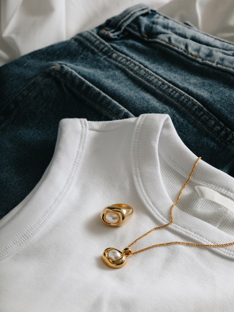 Orelia London Gold Tone Tone Statement Molten Pearl Necklace - Image 5 of 5