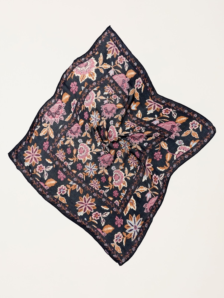 FatFace Navy Vintage Floral Printed Square Scarf - Image 2 of 3 FatFace Navy Vintage Floral Printed Square Scarf - Image 2 of 3