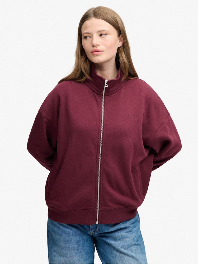 Superdry Red Signature Embroided Oversized Sweat Top - Image 1 of 4