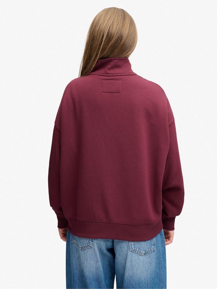 Superdry Red Signature Embroided Oversized Sweat Top - Image 2 of 4