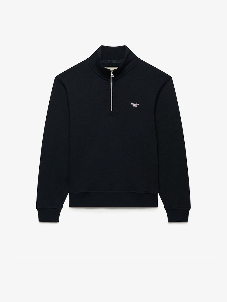 Superdry Blue Signature Emb Half Zip Sweat Top - Image 1 of 3
