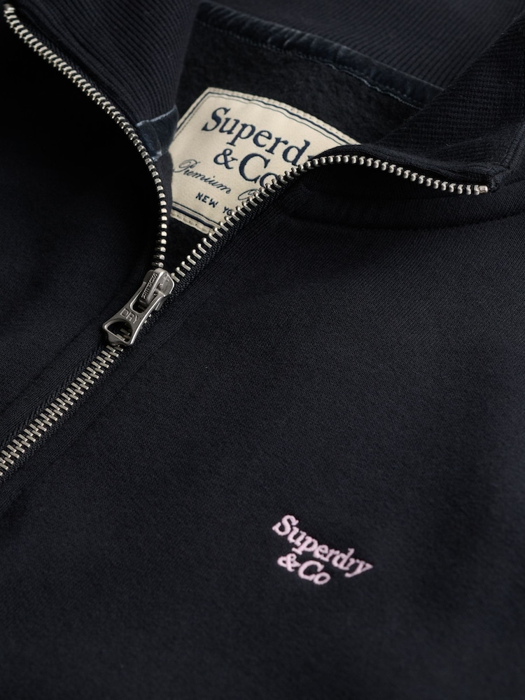 Синій - Superdry Signature Emb Half Zip Sweat Top - Image 7 of 7
