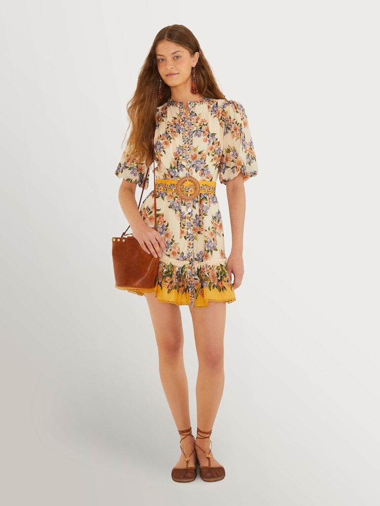 Farm Rio Yellow Hilo Stripes Sand Mini Dress - Image 1 of 4