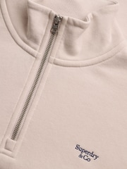 Superdry Cream Signature Emb Half Zip Sweat Top - Image 7 of 7