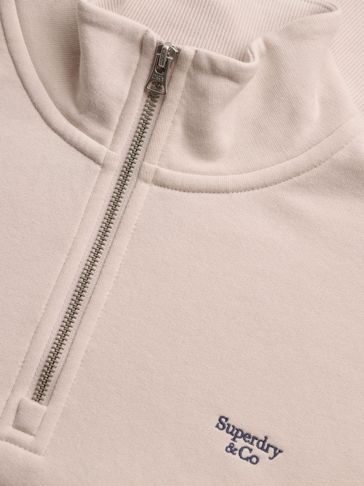 Superdry Cream Signature Emb Half Zip Sweat Top - Image 7 of 7