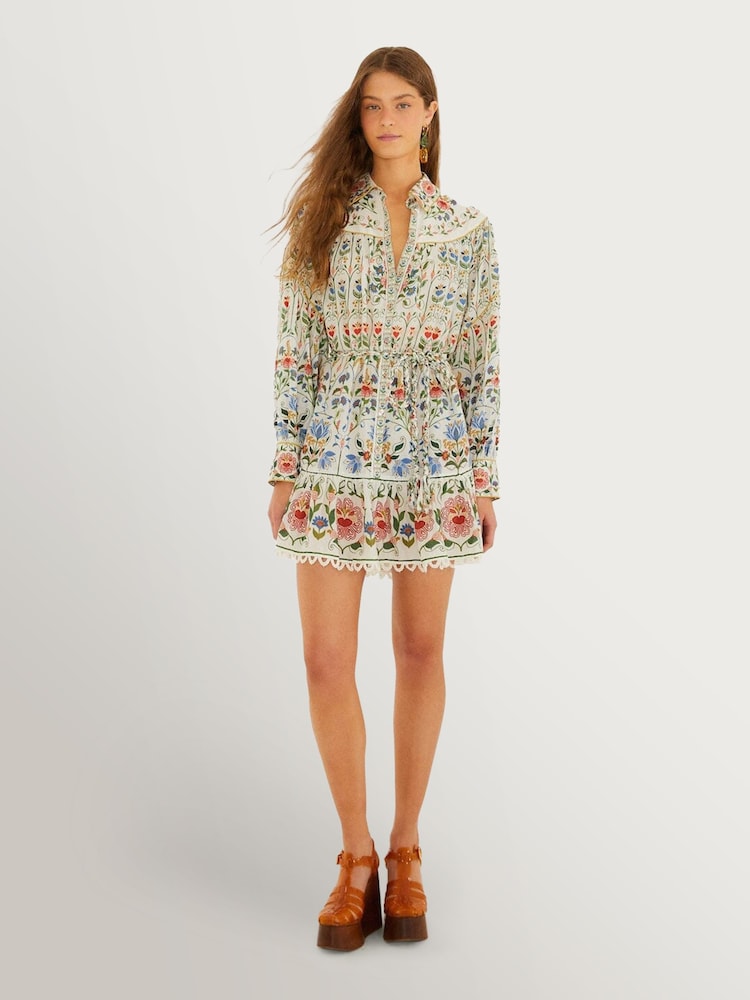 Farm Rio White Stitched Garden Mini Dress - Image 1 of 5