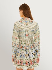 Farm Rio White Stitched Garden Mini Dress - Image 2 of 5