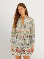 Farm Rio White Stitched Garden Mini Dress - Image 3 of 5