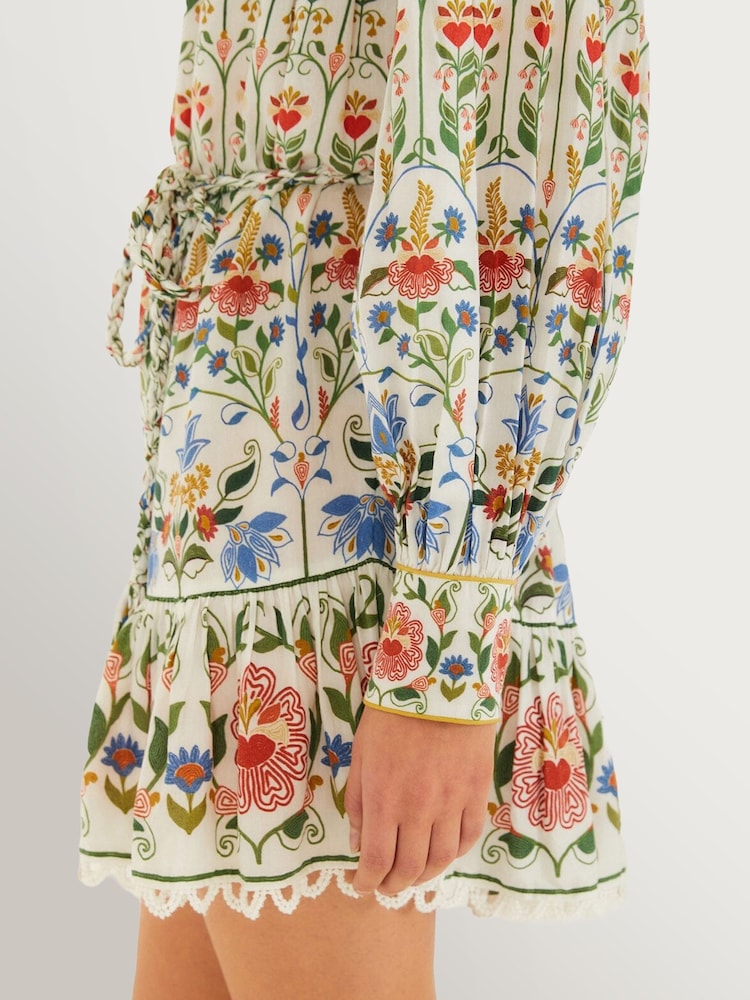 Farm Rio White Stitched Garden Mini Dress - Image 5 of 5