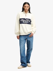 Superdry Cream Ornate Script Half Zip Sweat Top - Image 2 of 7