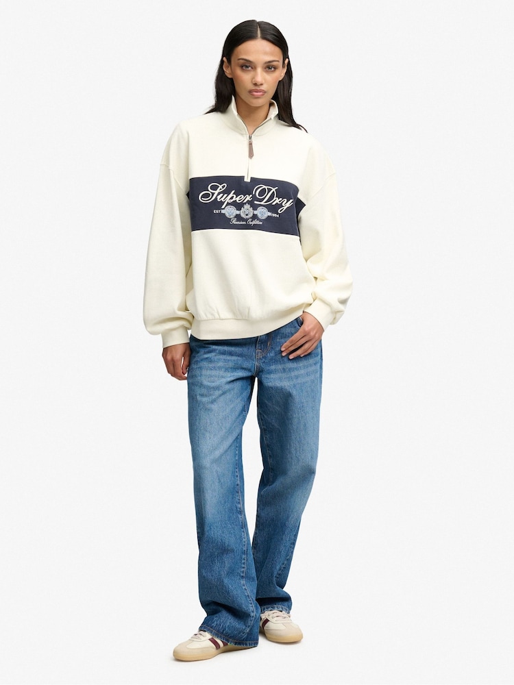 Superdry Cream Ornate Script Half Zip Sweat Top - Image 2 of 7