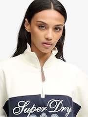 Superdry Cream Ornate Script Half Zip Sweat Top - Image 3 of 7