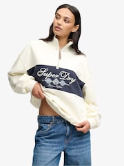 Superdry Cream Ornate Script Half Zip Sweat Top - Image 4 of 7
