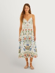 Farm Rio 缝制花园中长连衣裙 - 4的图像1｝