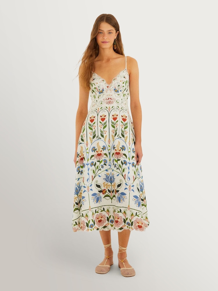 Farm Rio 缝制花园中长连衣裙 - 4的图像1｝
