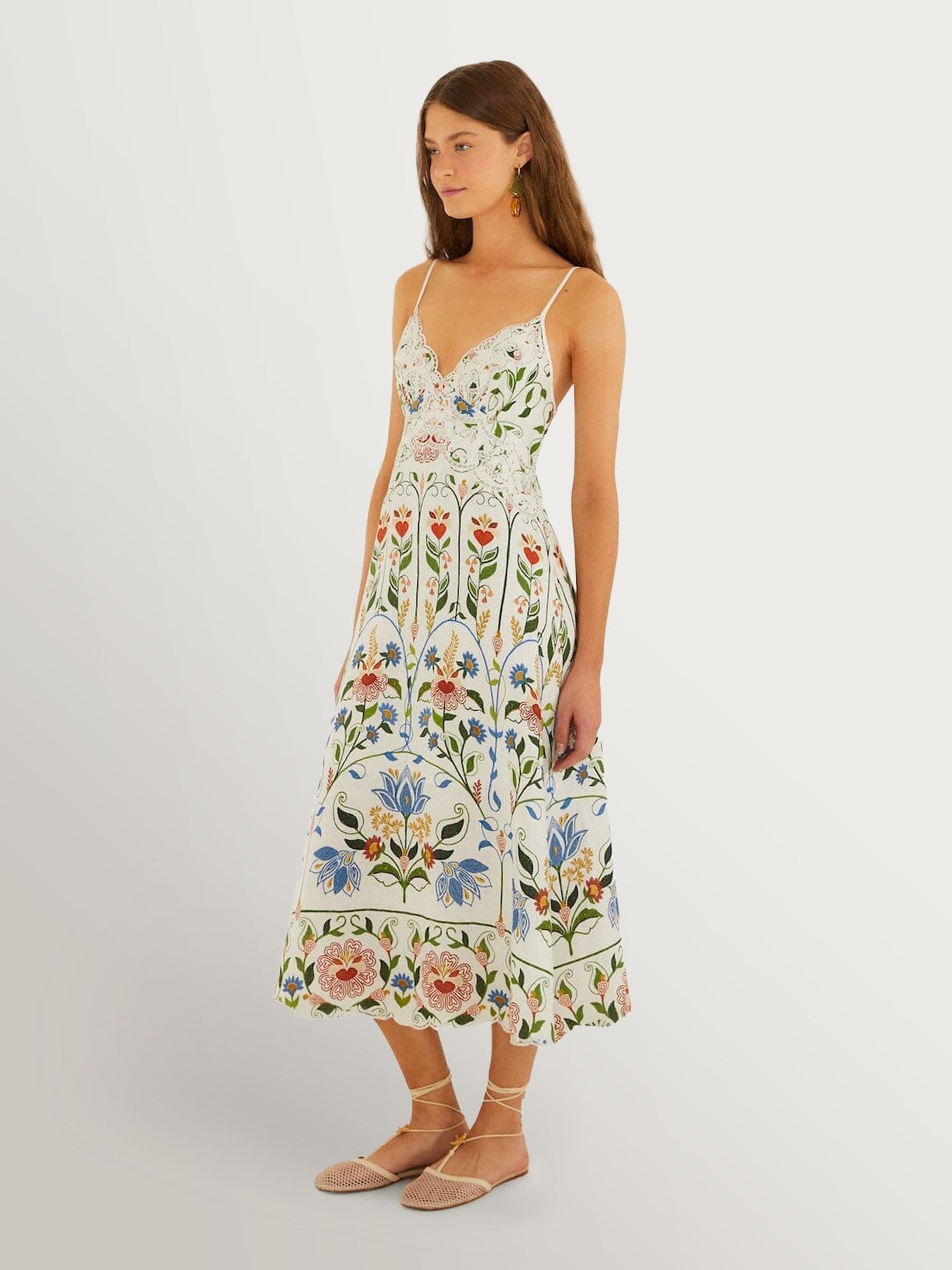 Buy Farm Rio Stitched Garden Off-White Midi Dress from Next Canada